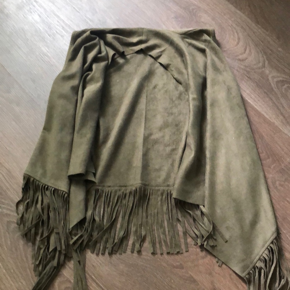 Army green suede vest with fringe